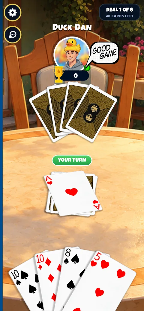 Der Spieltisch in der App, mit einem Emote